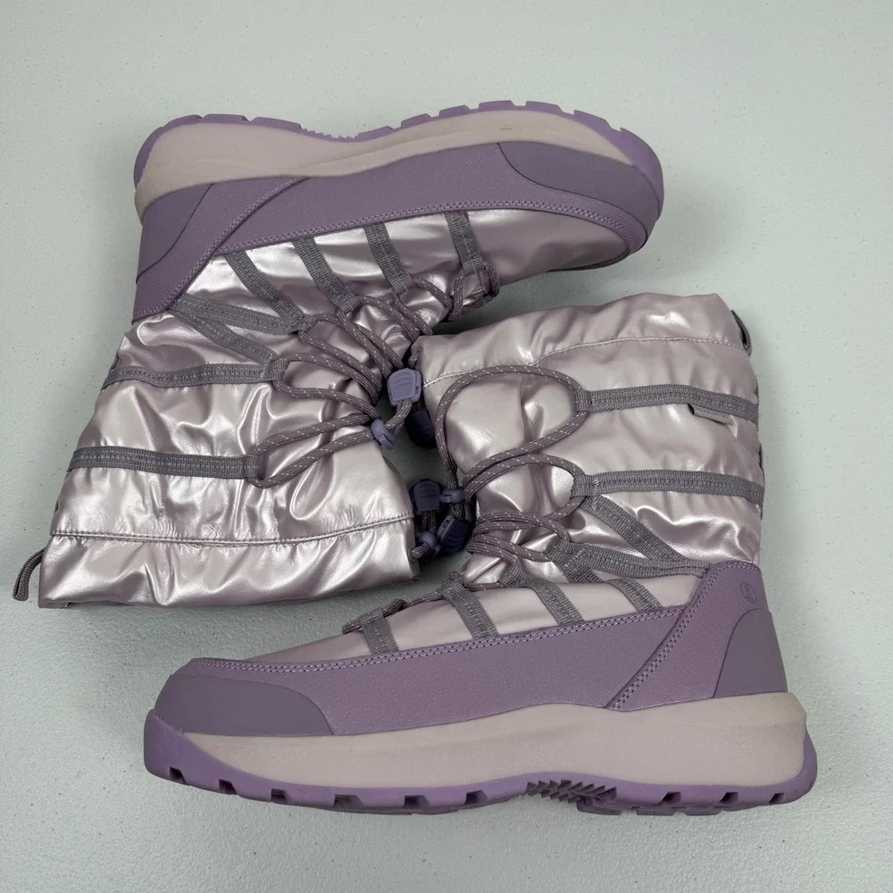 Lands End Womens Purple‎ Puffer Lace Up Winter Snow Boots Size 7M US